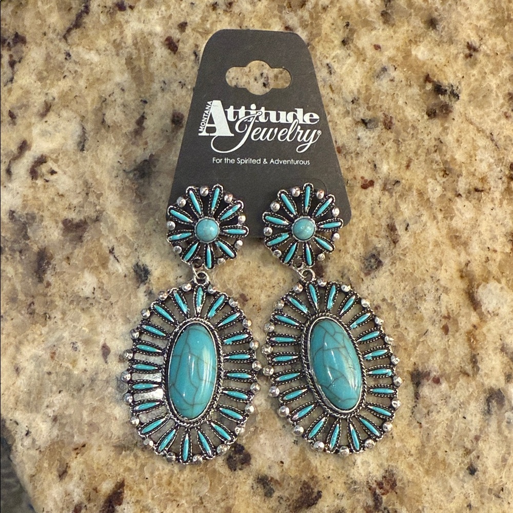 3/$20 Western Boho Turquoise and Silver Colored Statement Earrings